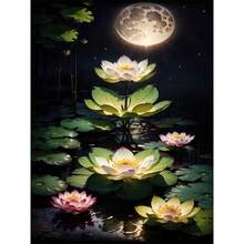 1pc [30*40cm/11.8*15.7in]5D Acrylic Diamond Painting Kit, Lotus Pattern, Suitable For Adult Beginners DIY Mosaic Diamond Art, Full Drill Handmade Self-Design DIY Diamond Painting Suitable For Living Room, Bedroom, Office Wall Decor Hanging Painting, Surprise Home Decor Gift For Family And Friends, Unframed - No Frame - View 8