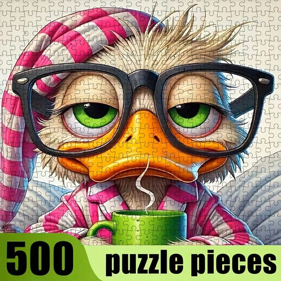 500pcs Adult Mini Jigsaw Puzzle Box - Precision Cut, Adult Challenge Level Difficulty, Scratch-Resistant Material. Featuring Cute "Pajama Duck" Theme, Suitable For Adult Stress Relief, Family Entertainment, DIY Home Decor, Art Collection, Creative Gift For Halloween, Christmas And Brain Challenge, Enjoy Focus And Achievement In Assembly. - Multicolor - View 1
