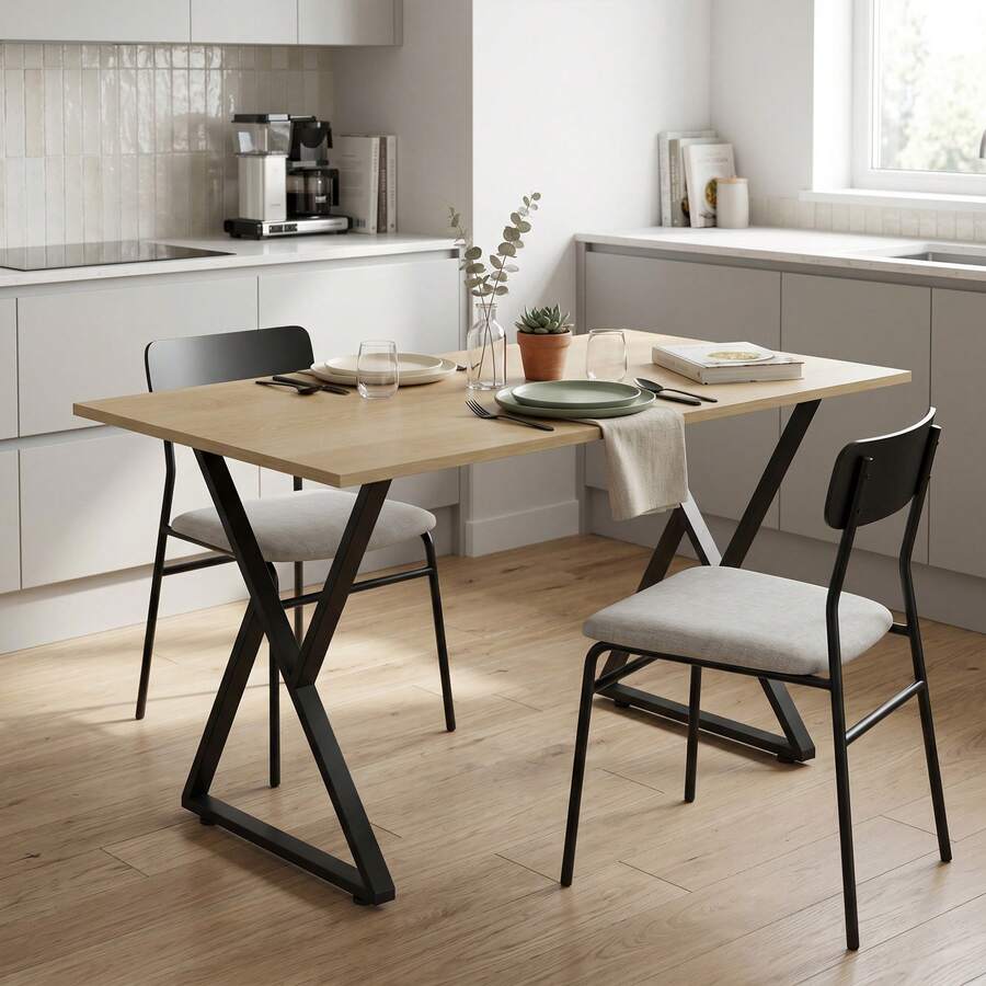 HOMCOM Patas de Mesa de Acero, Juego de 2 Patas en Forma de X para Muebles Industriales con Almohadillas Ajustables y Tornillos para Mesa de Comedor, Banco, 60x10x72 cm, Negro - A - Ver 1