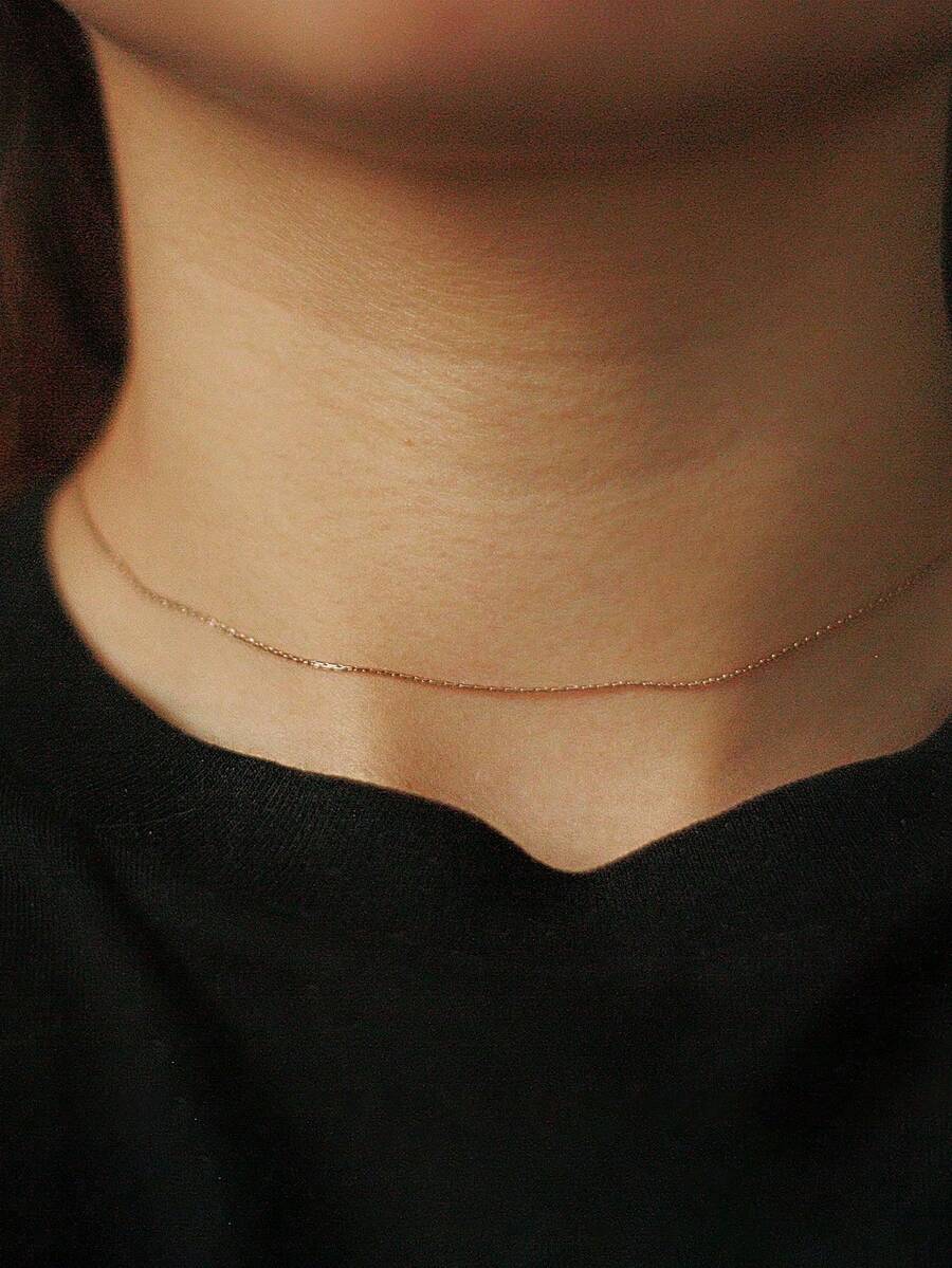 1pc Delicate Fine Chain Necklace, Women's Minimalist 18K Gold Plated Stainless Steel Necklace, Versatile Accessory Suitable For Daily Wear - Simple Plain Chain - View 1