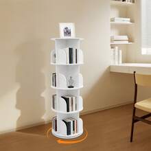 Bibliothèque rotative à 4 niveaux, blanche, étagère rotative pratique pour livres, jouets, salon et bureau à domicile, élégante et peu encombrante, facile à assembler, parfaite pour les chambres d'enfants et les petits espaces, comprend un coffre de rangement, qualité premium, disponible immédiatement - Blanc - Voir 5