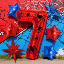 8pcs 32-Inch Red Spider Number Star Foil Balloon Set, Birthday 0-9 Number Balloon Kit, Includes Stickers - View 6