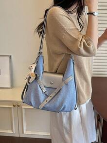Multifunctional Tote Bag For Women, New Style With Pony Charm, Fashionable Versatile High-End Large Capacity Commuter Backpack, Shoulder Bag, Handbag, 3-In-1 Bag - Dusty Blue - View 3
