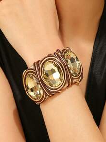 1pc Exaggerated Aluminum Wire Handmade Heavily Woven Resin Faux Crystal Bohemian European & American Korean Southeast Asian Party Evening Elegant Vintage Resort Bracelet - Coffee Brown - View 5