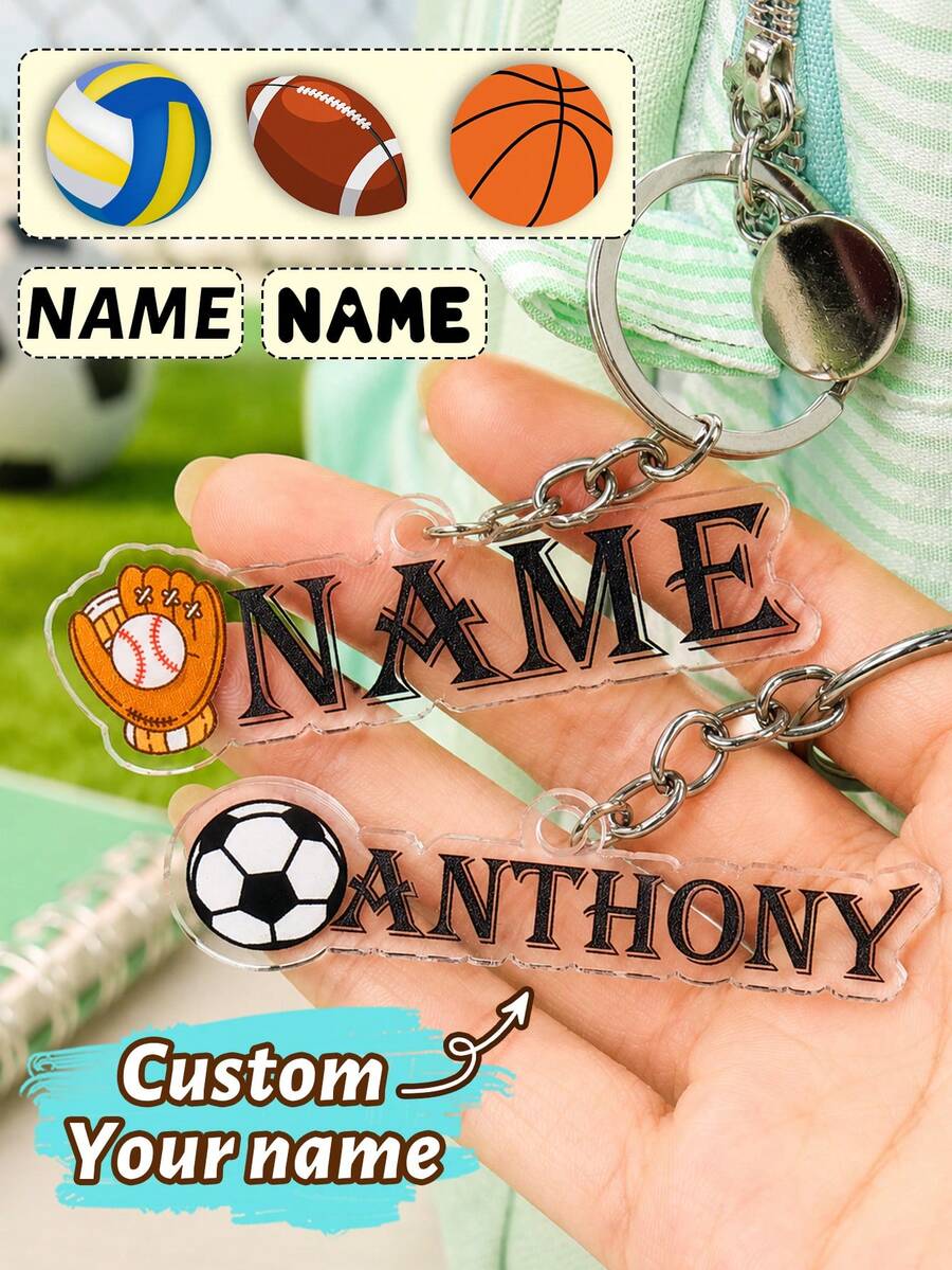 客製化姓名運動鑰匙圈,個性化足球、籃球與棒球鑰匙圈,運動愛好者與球迷的獨特紀念品 - 風格C - 查看 1