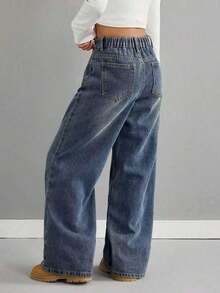 Tween Girl Spring Denim Jeans, New Fashion Style - Blue - View 2