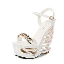 Women's Stylish Butterfly Wedge Heels, Gold Chain Strappy Platform Sandals For Club, Party, Night Out & Dressy Looks - Black - View 5