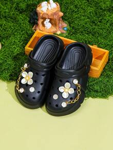 HOEASE Zuecos para niñas, zapatos de jardín, sandalias cómodas y ligeras con diseño calado, diseño floral para primavera y verano - Negro - Ver 4