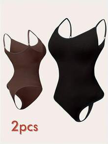 2Pcs High Waist Tummy Control Thong Bodysuit Figure - 多色 2 - 查看 1