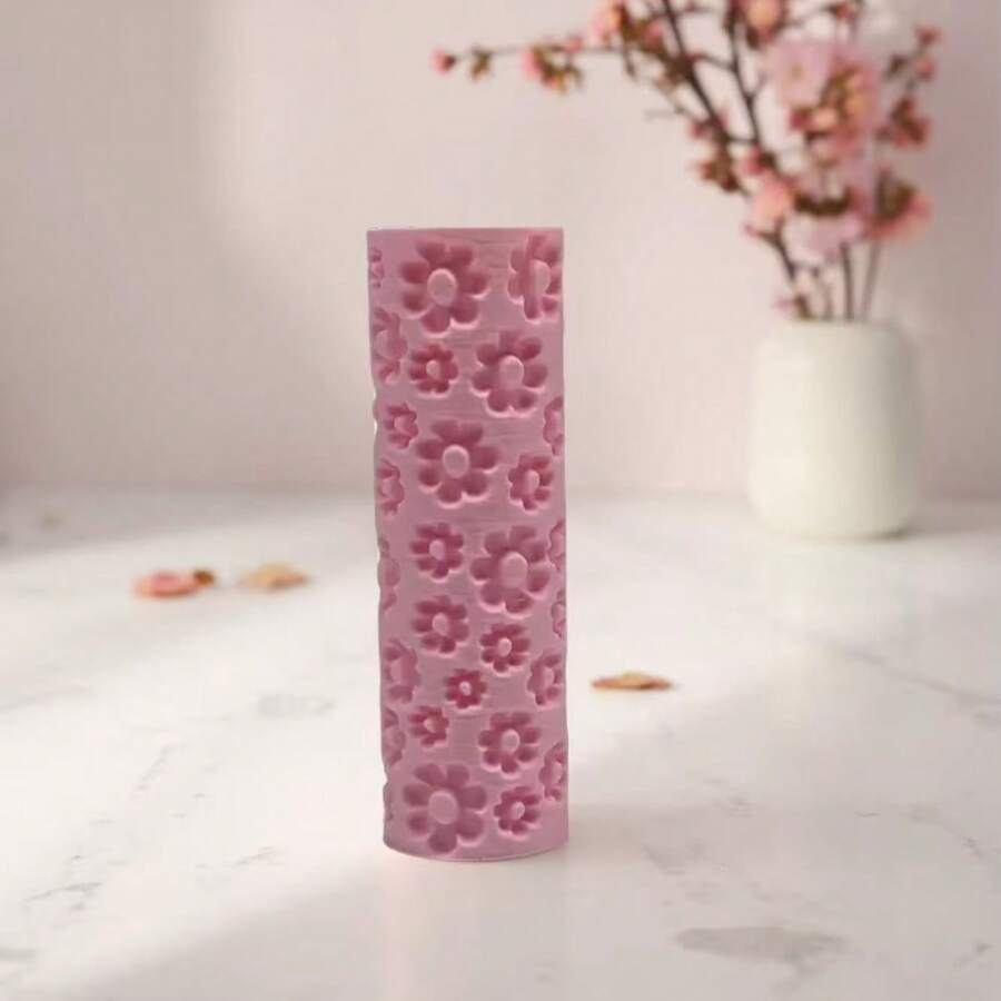 Popular Flowers Pattern Clay Relief Texture Roller – DIY Pottery Craft Rolling Pin Tool For Polymer Clay, Ceramic Art, Fondant, Cookie Dough – Made Of PLA 3D Blossoms & Petals – Deep Impression, Easy Clean – Ideal For Floral Tiles - Popular Floral Pink - View 1