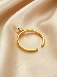 MONALLY 18K Gold Plated Minimalist Gold Tone Stainless Steel Open Ring With Sparkling Cubic Zirconia For Women Everyday Elegance Jewelry - Open Ring - View 3
