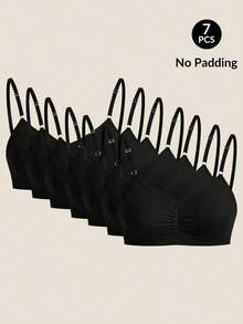 Conjunto de piezas de ropa interior sin costuras, sujetador casual cómodo con tirantes ajustables - Negro - Ver 1