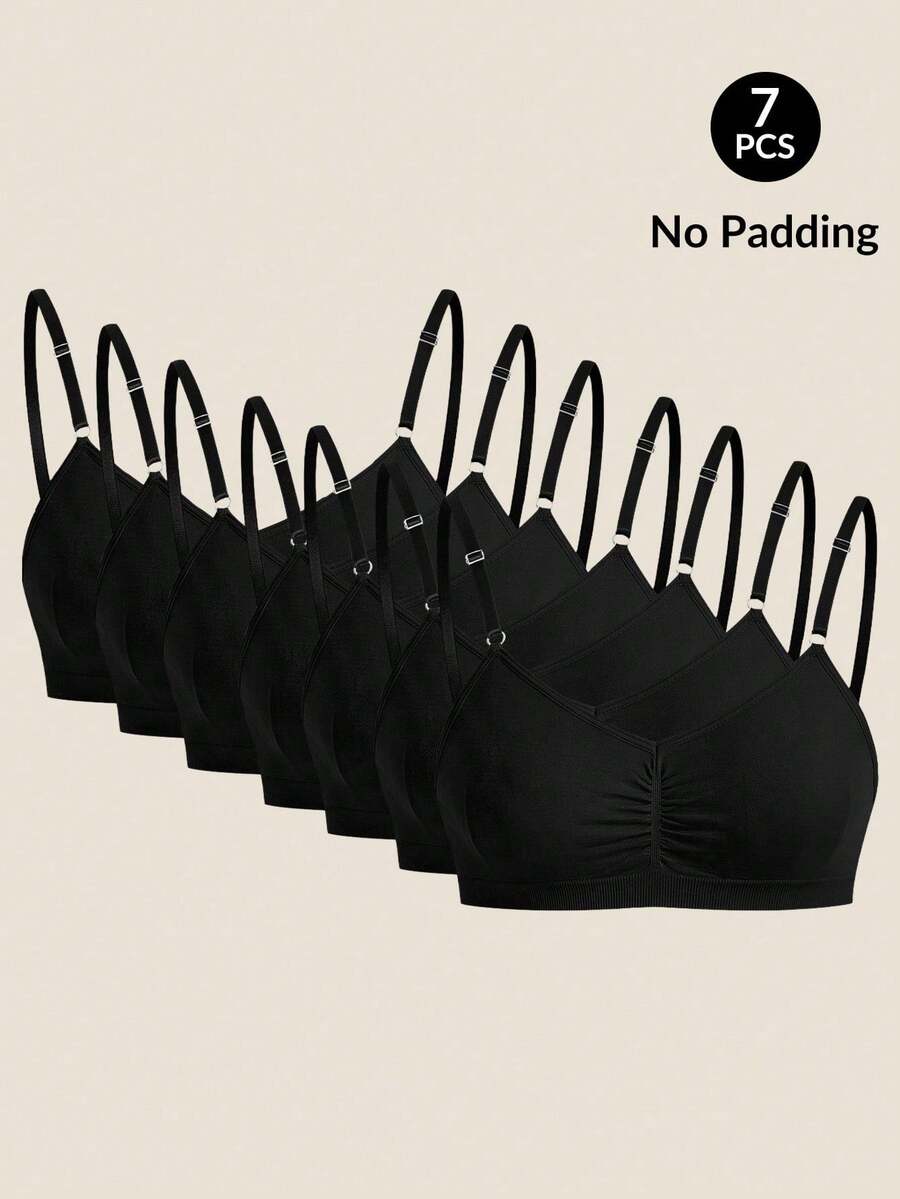 Conjunto de piezas de ropa interior sin costuras, sujetador casual cómodo con tirantes ajustables - Negro - Ver 1