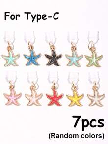 1/4/7pcs Multicolor Starfish Dust Plugs, Creative Cute Fashionable Marine Life, Drip Oil Bright Color Craft Alloy Metal Pendant, Transparent Silicone Smartphone Earphone Tablet Kindle Dust Plug Accessories, Phone Charging Port Decoration Pendant Hanging Ornament, Suitable As Small Gifts, Phone Charging Port Waterproof Moisture-Proof Dust-Proof, Compatible With IPhone Lightning/Type-C, Protects Phone Charging Port Securely And Not Easily Dropped, - Multicolor - View 30
