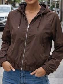 Women's Bomber Jacket, Lined, Colorful, With Hood, Pockets, And Zipper - Café integral - Ver 2