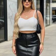 Women's Plus Size Set: Sequin Tank Top And Leather Skirt - 代碼 02 - 查看 2