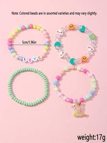 4pcs/Set Girls Cute Unicorn Pendant Bracelet Set, Suitable For School, Daily Wear And Festivals, Random Colorful Beads - Multicolor - View 3