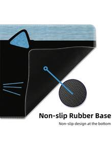 Alas Mouse Kucing Lucu, Alas Meja Hitam Besar, Desain Wajah Kucing Biru, Bagian Bawah Karet Anti Selip, Tepi Dijahit, Alas Keyboard Kucing Lucu, Cocok Untuk Kantor, Bermain Game, Dekorasi Rumah - View 10
