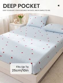1 pieza Sábana ajustada con estampado de corazón rojo, suave y resistente a las arrugas, transpirable y cómoda, adecuada para camas de tamaño individual/doble/queen/king, lavable a máquina, ideal para uso en el hogar/dormitorio, decoración de dormitorio, textil del hogar acogedor, OEKO-TEX, verano, vuelta a la escuela - Multicolor - Ver 6
