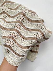 Women's Summer Fall Fashion Hollow Crochet Knit Asymmetrical Shoulder Top And Casual Shorts Two Pieces Set Vacation Beach - Multicolor - View 11