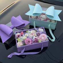 1pc Bow Gift Box Set For Gift Wrapping, Floral Packaging, With Handle Ribbon, Durable Plastic And Paper Material, Wedding Gift Wrapping, Party Gift Wrapping, Birthday Gift Wrapping, Valentine's Day Gift Wrapping - View 9
