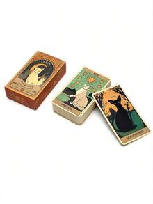 Neat Mystical Hard Anti-Bending Cute Cat Tarot Cards, Unisex Bohemian Style Spanish Tarot Cards, Suitable For Club Games, Bar Accessories, Bachelor Party, Family Beach Outdoor Games Essential Accessories, Divination Birthday Gift - Multicolor - View 5