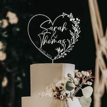 Personalized Heart-Shaped Cake Topper With Heart Pattern And Date, Wedding Cake Topper, Anniversary Cake Topper, Floral Wedding Cake Topper, Mr. & Mrs. Cake Topper, Custom Name Initial Bride & Groom Wedding Cake Topper - H-wedding Cake Tag - View 6