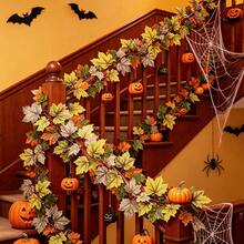 1pc 80.7in/6.7ft Artificial Maple Leaf Garland, Bendable And Reusable, Autumn Halloween Thanksgiving Harvest Decoration, Realistic Faux Hanging Leaf Vine, Suitable For Stairs, Fireplace, Mantel, Tabletop, Home, Party, Indoor And Outdoor Decor - Multicolor - View 3