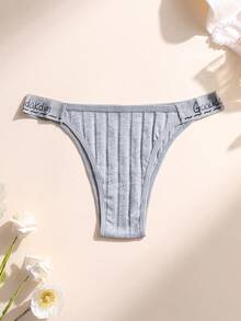 8 pièces Culottes de bikini sexy taille basse sans couture avec bande de taille à lettres pour femmes, sous-vêtements triangle en coton côtelé doux et respirant, lingerie confortable, convient pour le port quotidien, le sport, le yoga - Multicolore - Voir 6