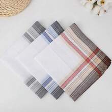 6pcs Men's Handkerchiefs, Pure Cotton Material, Elegant Pattern, Various Colors, Strong Water Absorption, Breathable, Size 15.7x15.7 Inches - Multicolor - View 2