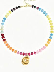 1pc Bohemian Style Colorful Beaded Gemstone Necklace, Bubble Letter Pendant Necklace, Natural Gemstone, Handmade Jewelry Gift - Multicolor - View 21