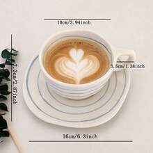 250ml Hand-Painted Underglaze Ceramic Coffee Cup And Saucer, Vintage Ins Style Coffee Shop Afternoon Tea Cup, Suitable For Daily Use - Blue - View 2