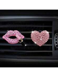 2/4pcs Rhinestone Heart & Lips Car Air Vent Aromatherapy Clip Decor, Car Interior Ornament, Car Fragrance Decoration - Pink - View 11