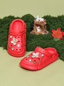 HOEASE Girls Clogs, Garden Shoes, Comfortable Lightweight Hollow Out Sandals, Spring And Summer Flower Design - Red - View 5