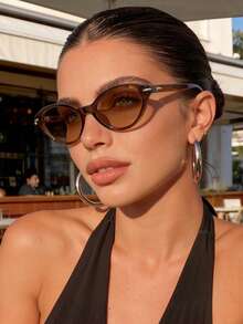 1 Pair Women's Tea Color Cat Eye Frame Minimalist Retro Versatile Fashion Glasses - Brown - View 2