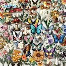 50 Vintage Mushroom, Plant, Butterfly, Exquisite And Interesting Stickers For Decorating Laptops, Phone Cases, Cartoon And Creative Stickers - Multicolor - View 1