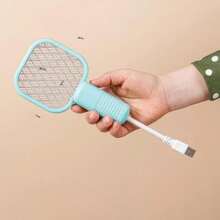 1Pc White Plain 2026 New 2-In-1 USB Rechargeable Electric Mosquito Swatter, 5-Layer Safety Mesh Bug Zapper With Mosquito Lure, Portable Pest Control Tool For Home Camping Patio Outdoor Household Supplies - White - View 2