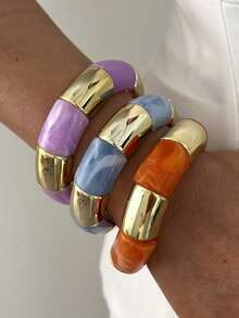 3/1pc Vintage Minimalist Casual Style Women's Round Acrylic And CCB Material Multicolor Ring Bracelet Set, Suitable For Women's Daily Wear, Stackable, Perfect Choice For Holiday Gift - Multicolor - View 4