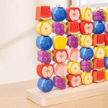 Juguete de apilamiento de cuentas de frutas de madera, juguete educativo para niños, aprendizaje temprano para bebés, entrenamiento de concentración, coordinación mano-ojo, juego de ensartar cuentas, cuentas grandes, ayuda de enseñanza Montessori para bebés y niños pequeños, reconocimiento de colores, bloques de clasificación y emparejamiento de frutas, juego de mesa de interacción entre padres e hijos, regalo para niños y niñas - Multicolor - Ver 6