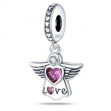 1 pièce pendentif en argent sterling S925 blanc phosphorescent, rose, aile, étoile, lune, ange, nœud, flèche, cœur, LOVE, compagnon, patte mignonne, pied, feu, énergie, convient pour bracelet original, collier, porte-clés, fabrication de pendentif DIY, cadeau pour femme, convient pour anniversaire, fête, cadeau de vacances - Rose bonbon - Voir 16