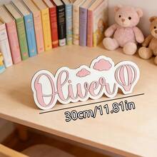 Personalized Name Butterfly Double-Sided Nameplate, Pink & White Striped Design, Baby Birthday, Children's Room, Nursery Wall Decor - Black - View 14