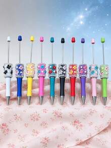 [20pcs]10 Cute Bee & Flower Beaded Ballpoint Pen Set With 10 Extended Rods For More Creative Needs, Multi-Color Assortment, Suitable For School, Office And Gifts - Multicolor - View 1