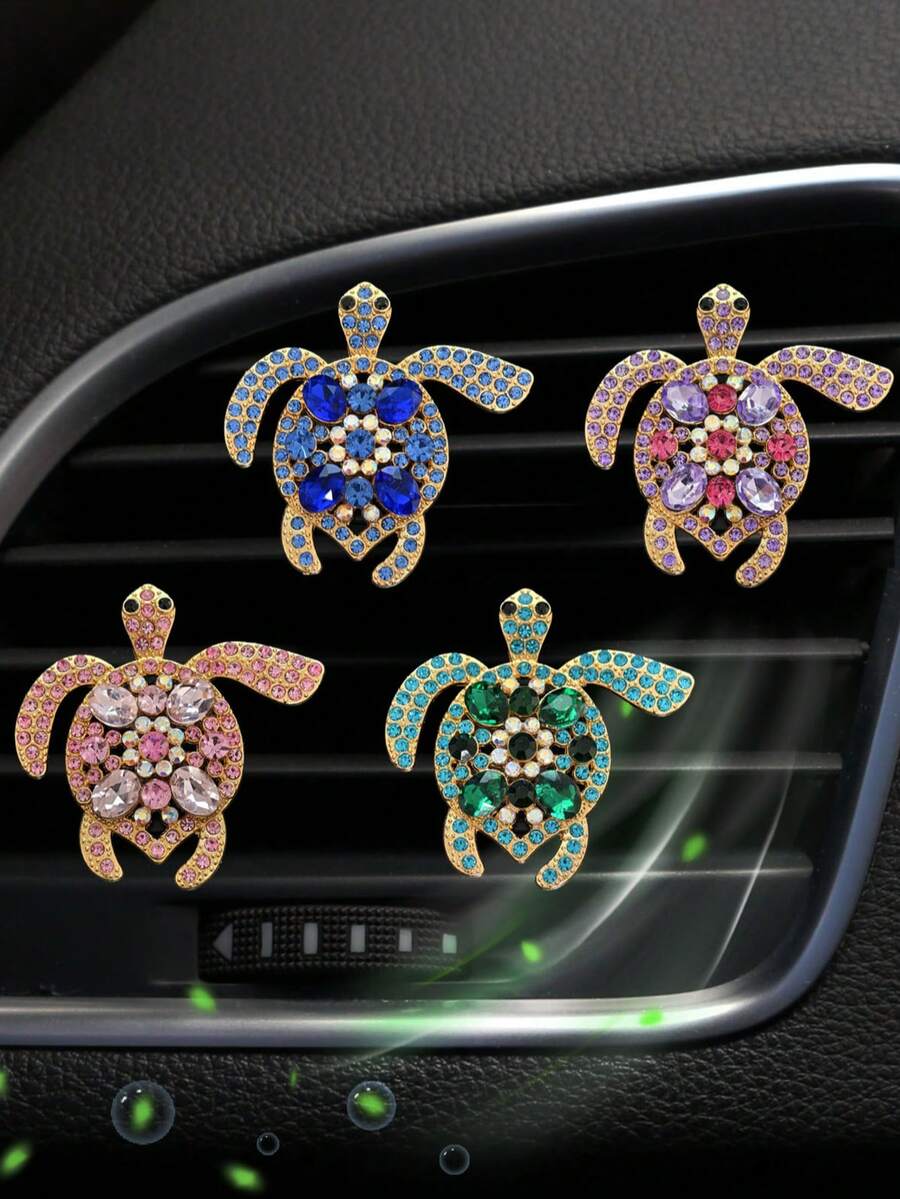 1 pieza/2 piezas Decoración de Tortuga Marina de Aleación con Cristales de Colores para Rejilla de Ventilación del Coche, Accesorios de Decoración para Salida de Aire del Interior del Coche, Ornamento del Interior del Coche - A - Ver 1