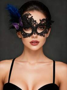 Black Lace Red Rose Mask, Vintage Court Style Masquerade Sexy Costume Accessory, Exquisite Mask Prop For Party Couples Date,Halloween - Multicolor - View 8
