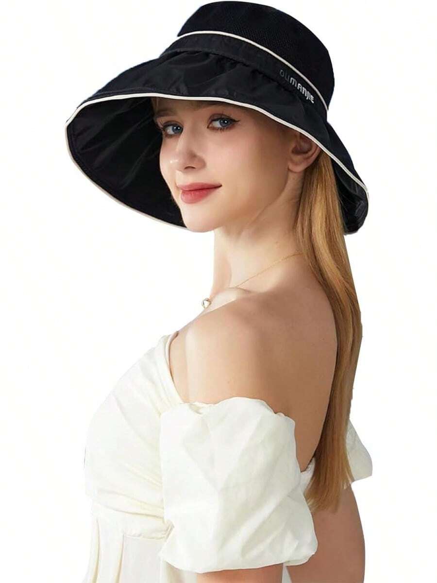 GeorgeX Sombreros de Sol para Mujeres UPF 50+ de Verano para Mujer Sombrero Anti-Sombrero de Playa para Mujer Sombrero de Verano con ala Ancha y Cordón Antitanque - Negro - Ver 1