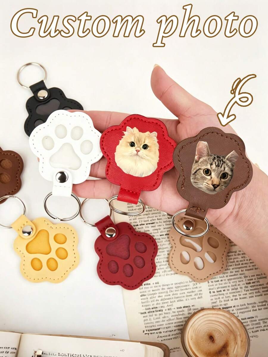 客製化寵物鑰匙圈 1 組,寵物毛髮紀念品,PU 皮革鑰匙圈,適合寵物愛好者,適合所有季節,貓狗主人的貼心選擇 - 彩色 - 查看 1