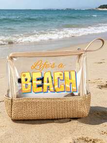 防水大容量便攜式化妝包 透明草編海灘化妝包 "Life's A Beach" 印花防水PVC盥洗包 旅行收納包 海灘必備包 透明盥洗包 可存放防曬霜、零食、比基尼和海灘必需品 適合女性度假、泳池派對、夏季海灘、日常使用 收納包 輕便化妝包 適合海灘旅行、潛水、夏季度假、旅行、日常使用 適合伴娘、單身女郎派對禮物、返校季、夏季度假 理想之選 - 彩色 - 查看 13
