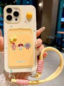 SANRIO 彩色 3D 花朵掛繩卡套手機殼，相容 Apple 16 Pro Max/15 Pro Max、New 11、12、Creative 12、11 防震、14 Pro/13 保護殼，相容 iPhone 17 Pro Max/17/Pro/17 Plus/17，夏日風格 - 黃色漢堡 - 查看 2