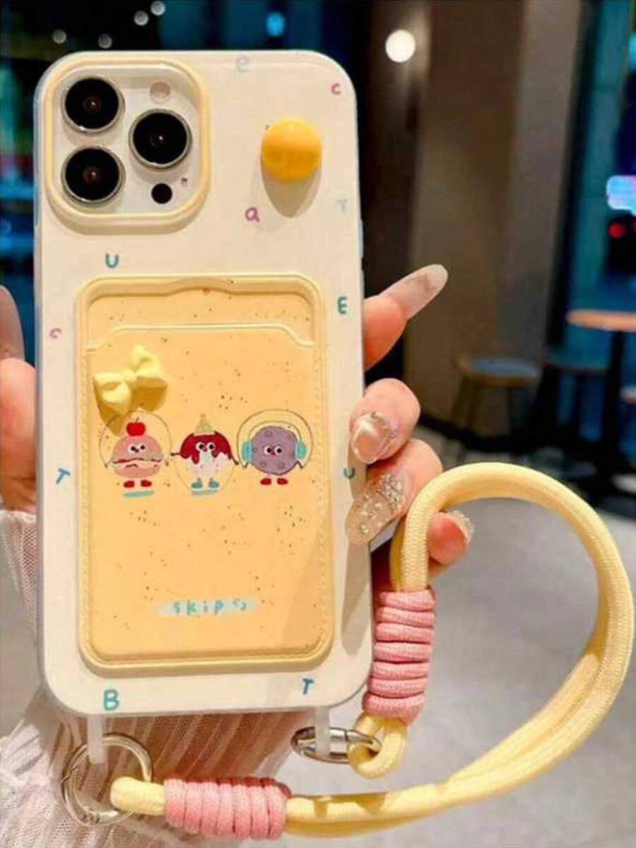 SANRIO Colorful 3D Flower Lanyard Card Holder Phone Case, Compatible With Apple 16 Pro Max/15 Pro Max, New 11, 12, Creative 12, 11 Shockproof, 14 Pro/13 Protective Shell, Compatible With IPhone 17 Pro Max/17/Pro/17 Plus/17, Summer Style - Yellow Burger - View 1