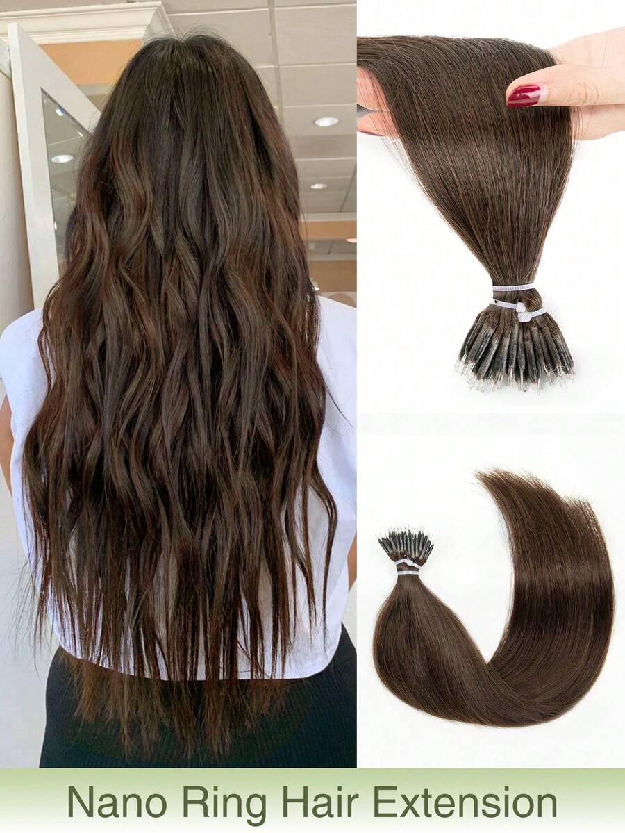 Extensiones de cabello humano real de 12-22 pulgadas con anillos nano, cabello humano Remy liso y recto, mechas de cabello con anillos nano, extensiones de cabello con nano puntas, para mujeres
